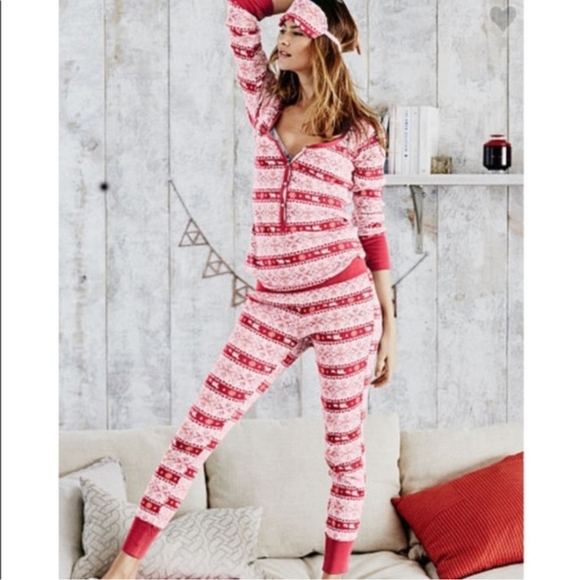 Victoria's Secret Fair Isle Thermal Henley Pajama Set Size Large EUC - Picture 1 of 10